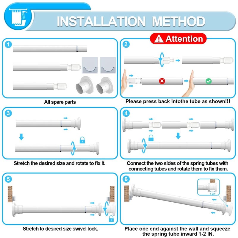XIQIYY Spring Tension Rod 28 to 48 inches,Adjustable Heavy Duty Curtain Rod-Shower Curtain Rods for Bathroom,Windows,Door,White - Image 5